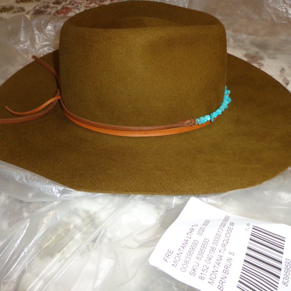 FIRM NEW Free People Lovely Bird Montana Turquoise Wrap Felt Hat S Rodeo - Picture 2 of 16